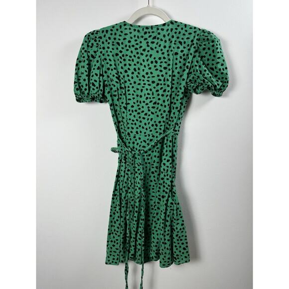 Urban Outfitters Kelly Green Dalmation Preppy Hipster Coquette Wrap Mini Dress - Picture 7 of 10